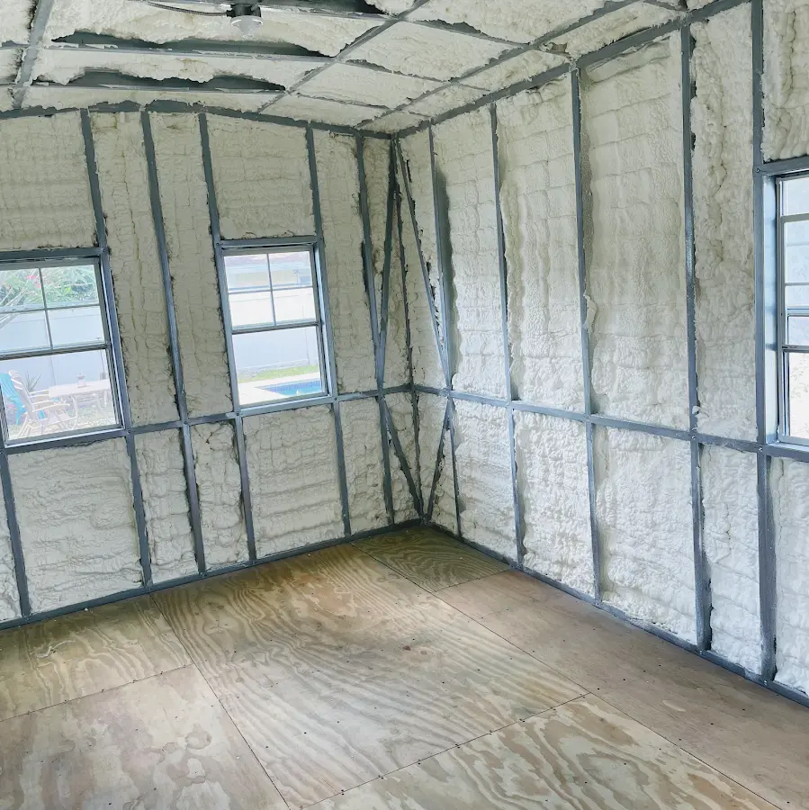 Closed-cell spray foam insulation applied to wall cavities in a residential project in Stuttgart